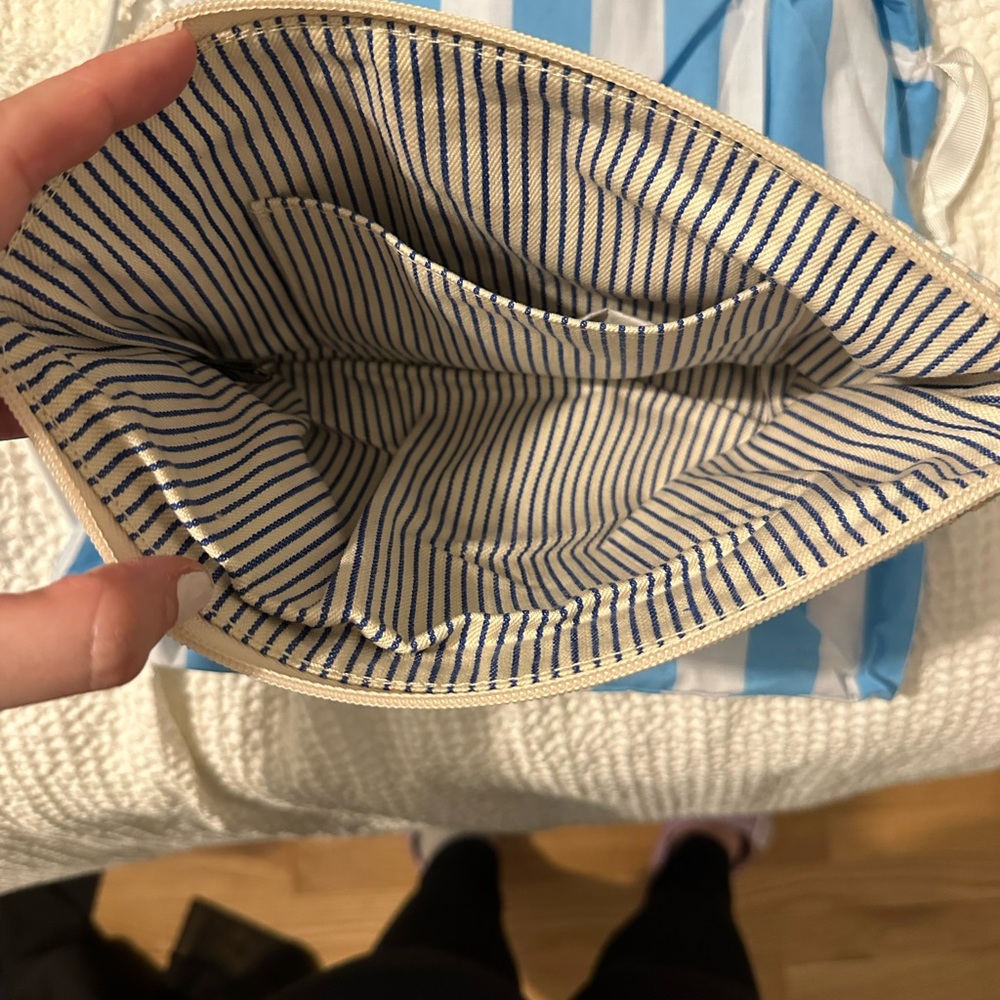 Draper James Blue and White Striped Makeup Bag - Picture 2 of 3